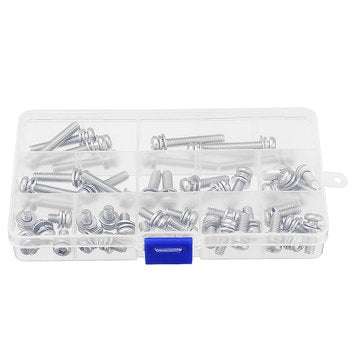 Suleve M6SP1 50Pcs M6 Stainless Steel 10-40mm Phillips Pan Head Machine Screw Washer Bolt Asortme