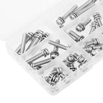Suleve M6SP1 50Pcs M6 Stainless Steel 10-40mm Phillips Pan Head Machine Screw Washer Bolt Asortme