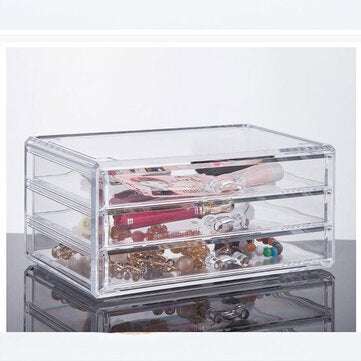 Transparent Cosmetics Storage Box Desktop Drawer Makeup Organizer 3 Layers Jewelry Storage Box Dustp