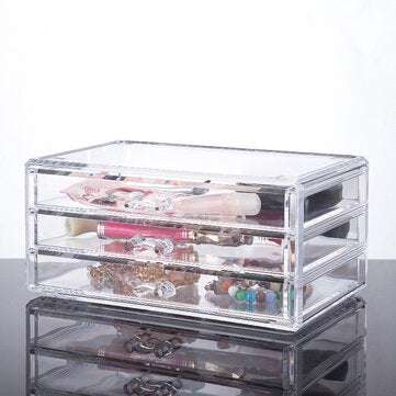 Transparent Cosmetics Storage Box Desktop Drawer Makeup Organizer 3 Layers Jewelry Storage Box Dustp