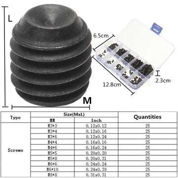 Suleve MXAS1 250Pcs Head Socket Hex Set Grub Screw Cup Point Alloy Steel Assortment With Case