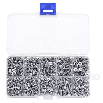 Suleve M3SH9 700Pcs M3 304 Stainless Steel Machine Screw Hex Socket Flat&Button Head Bolt Assortm