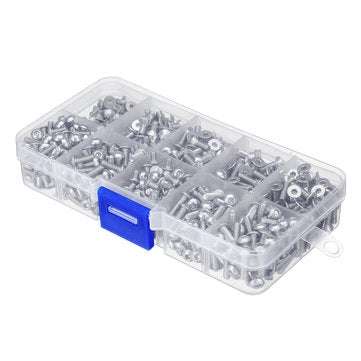 Suleve M3SH9 700Pcs M3 304 Stainless Steel Machine Screw Hex Socket Flat&Button Head Bolt Assortm
