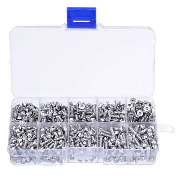 Suleve M3SH9 700Pcs M3 304 Stainless Steel Machine Screw Hex Socket Flat&Button Head Bolt Assortm