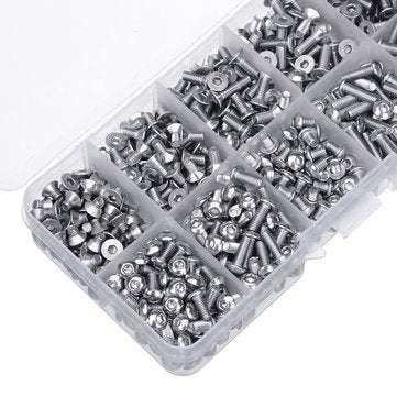 Suleve M3SH9 700Pcs M3 304 Stainless Steel Machine Screw Hex Socket Flat&Button Head Bolt Assortm