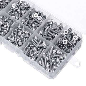 Suleve M3SH9 700Pcs M3 304 Stainless Steel Machine Screw Hex Socket Flat&Button Head Bolt Assortm