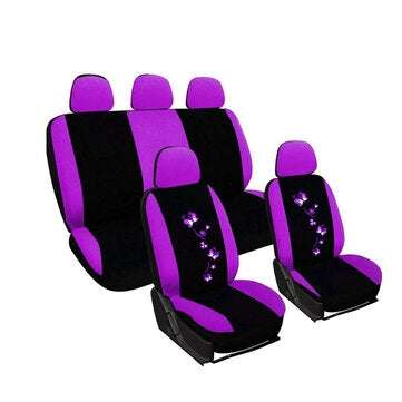 Universal Car Seat Covers Front and Rear Protectors Full Set Butterfly Printed (COLOR: PURPLE)