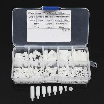 Suleve M3NH11 M3 Nylon Screw Black White Hex Screw Nut PCB Standoff Assortment... (COLOR.: WHITE)
