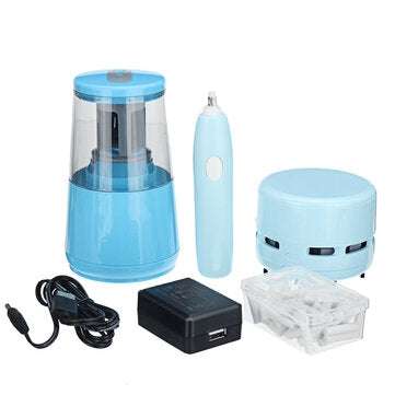 Tenwin 8082 3 Pcs/set Electric Pencil Sharpener Electric Eraser Table Vacuum Clean... (COLOR.: BLUE)