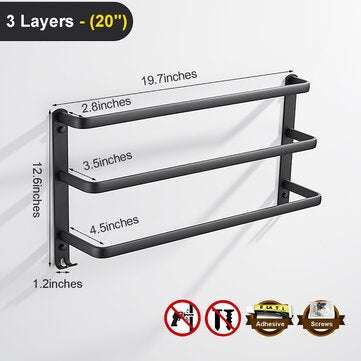 Towel Hanger Wall Mounted 30-50 CM Towel Rack Bathroom Aluminum Black Towel Bar (STYLE: 9)
