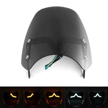 Universal 5-7" Black Round Headlight Front Fairing Motorcycle Windshield Windscreen With LED