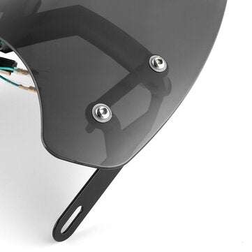 Universal 5-7" Black Round Headlight Front Fairing Motorcycle Windshield Windscreen With LED