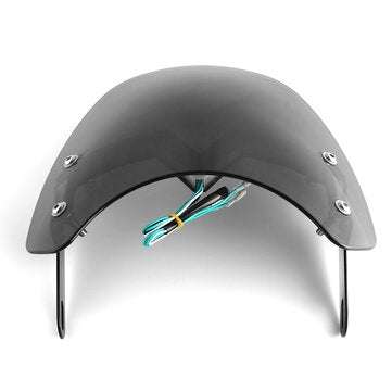 Universal 5-7" Black Round Headlight Front Fairing Motorcycle Windshield Windscreen With LED
