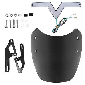 Universal 5-7" Black Round Headlight Front Fairing Motorcycle Windshield Windscreen With LED