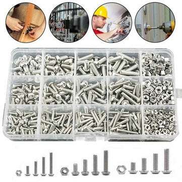 Suleve 500pcs Stainless Steel Hex Socket Cap Head Bolts Screw Nuts Kits M3 M4 M5