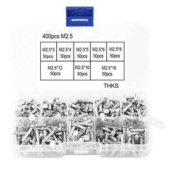 Suleve 400Pcs M2 M2.5 Flat Head Solid Aluminum Rivets Assortment Kit (SIZE: M2.5)