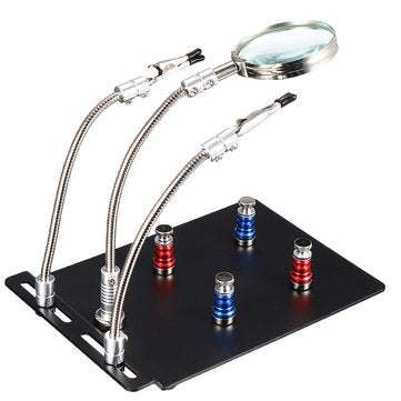 Universal 3 Flexible Arms Soldering Station Holder PCB Fixture Helping Hands with 4Pcs Magnetic Colu