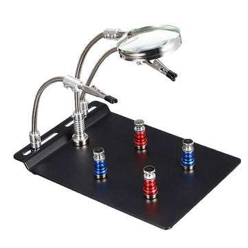 Universal 3 Flexible Arms Soldering Station Holder PCB Fixture Helping Hands with 4Pcs Magnetic Colu