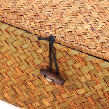 Storage Box Laundry Basket Handmade Straw Woven Home Clothes Storage with Cover