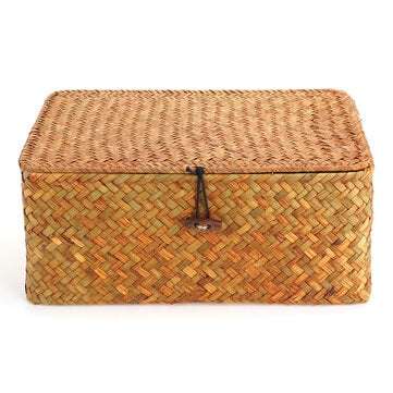Storage Box Laundry Basket Handmade Straw Woven Home Clothes Storage with Cover