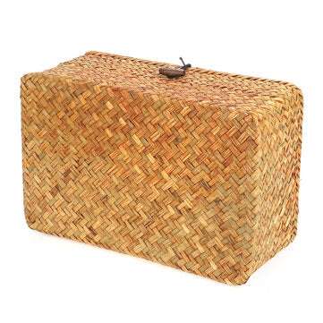 Storage Box Laundry Basket Handmade Straw Woven Home Clothes Storage with Cover