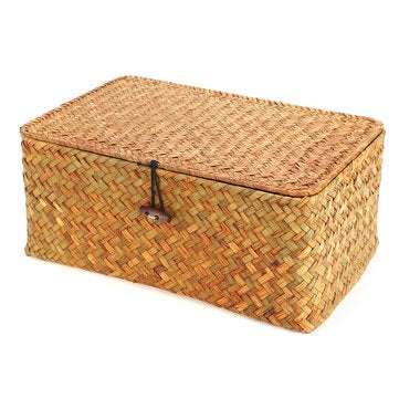 Storage Box Laundry Basket Handmade Straw Woven Home Clothes Storage with Cover