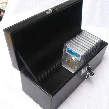 Storage Box Case Coin Holder Black PU Leather for Slab Certified Coin 20Pcs Capsules