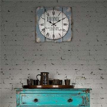 Stonebriar Square 15`` Wall Clock Rustic Farmhouse Worn Roman Numeral Vintage