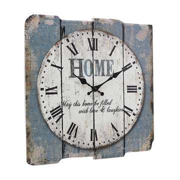 Stonebriar Square 15`` Wall Clock Rustic Farmhouse Worn Roman Numeral Vintage