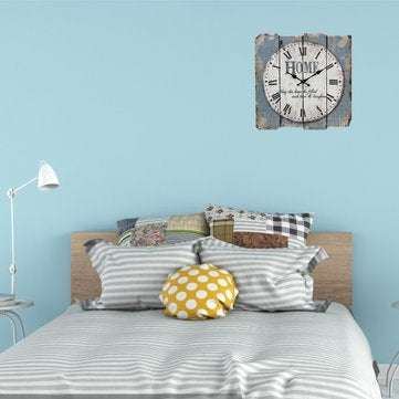 Stonebriar Square 15`` Wall Clock Rustic Farmhouse Worn Roman Numeral Vintage