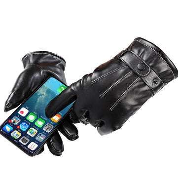 Touch Screen Gloves Full Finger Winter Warm Thicken Cotton Windproof PU Leather Water... (STYLE: #1)