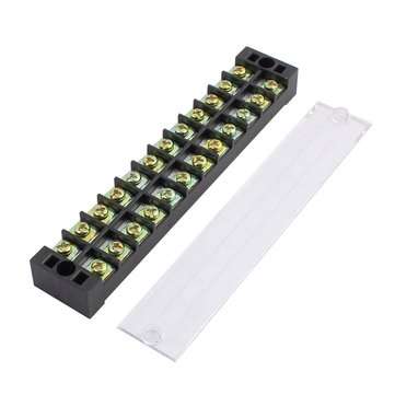 TB-2512 600V 25A 12 Position Terminal Block Barrier Strip Dual Row Screw Block Covered W/ Removable