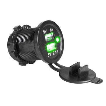 Universal 5V 2.1A/1A DC12V-32V Car Charger USB Vehicle multifunctional Waterproof... (COLOR.: GREEN)