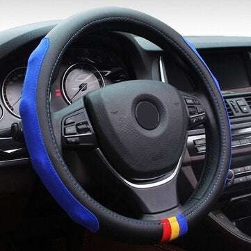 Universal 38cm Car Leather Car Steel Ring Wheel Cover Multicolours (COLOR.: BLUE)