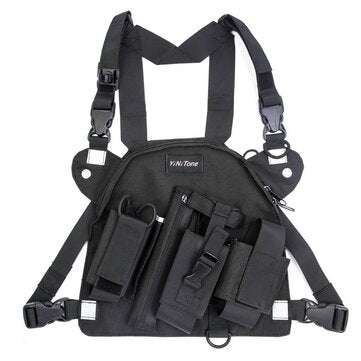 Tactical Harness Front Pack Bag Case Pouch Carry Holster for Kenwood Motorolas TY... (COLOR.: BLACK)