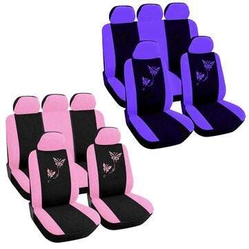Universal  Five Seat Butterfly Printed Car SUV Full Set Seat Cover Prot... (COLOR: PINK | TYPE: SET)