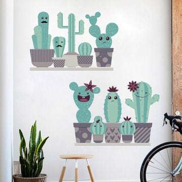 Miico FX82028 Cartoon Wall Sticker Cactus Printing Sticker Glass Door Wall Decoration Stickers DIY S