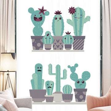 Miico FX82028 Cartoon Wall Sticker Cactus Printing Sticker Glass Door Wall Decoration Stickers DIY S