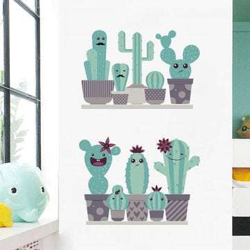 Miico FX82028 Cartoon Wall Sticker Cactus Printing Sticker Glass Door Wall Decoration Stickers DIY S