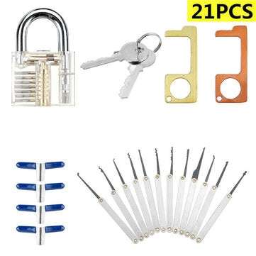 Unlocking Locksmith Practice Lock Pick Key Extractor Padlock Lockpick Tool Kits (QUANTITY: 21PCS)
