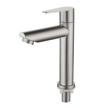 Stainless Steel Bathroom Basin Faucet Single Handle Single Hole Lead Free Single Cold Tap With Hoses