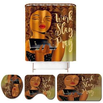 Shower Curtain Bathing Bath Mat Lid Toilet Cover Rugs Set Decor (TYPE: 4)