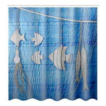 Ocean Style Waterproof Shower Curtain Hanging Shell Fish Decorativ... (MAT PACKAGE: 1*SHOWERCURTAIN)