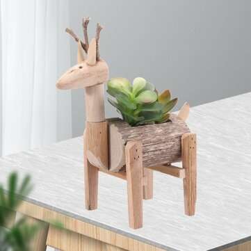 Mini Wooden Potted Plant Deer Shaped Home Furnishing Flower Pots Living Room Office Desktop Plant Or