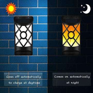 Outdoor Solar Garden Flame 96LED Light Flame Flickering Effect Outdoor Wall Lamp Waterproof