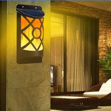 Outdoor Solar Garden Flame 96LED Light Flame Flickering Effect Outdoor Wall Lamp Waterproof