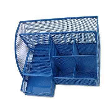 Metal Pen Holder Desktop Organizer Student Cosmetic Makeup Storage Box Racks 7 Gri... (COLOR.: BLUE)