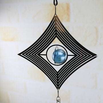 Metal Hanging Garden Wind Spinner Round Crystal Ball Bell Garden Home Ornament (TYPE: TYPED)