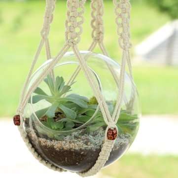 Macrame Flower Pot Planter Holder Basket Hanging Rope with Beads for Home Indoor Outdoor Decorations