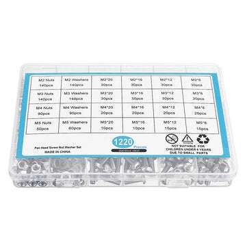 Suleve MXSH9 1220Pcs Stainless Steel Hex Socket Pan Head Screws Bolt Nuts Washers Assortment Kit M2